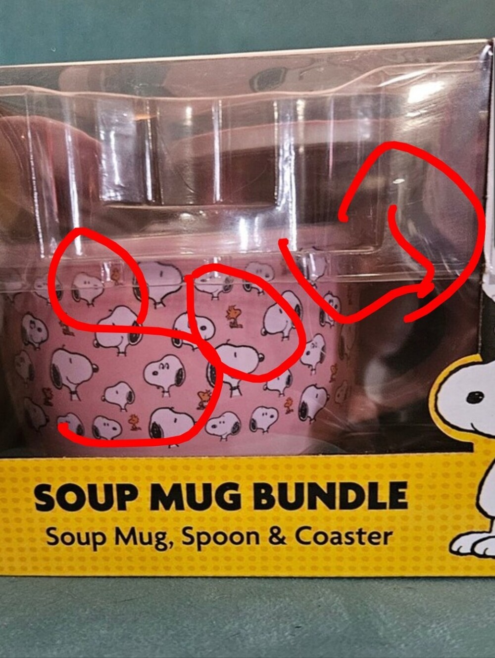 Peanuts Pink Snoopy Soup Mug Set with Spoon and Coaster